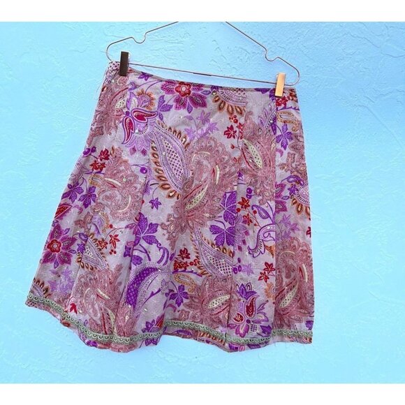 Express Womens Embroidery Sequined Wrap Floral Skirt Pink Sz 10 - Picture 3 of 11